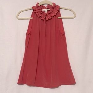 Banana Republic Coral Silk Blouse w/ Ruched Collar and HooknEye Clasp@ Throat